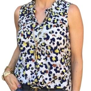 Cabi Sleeveless Floral Print Blouse layering business causal ruffle neck Large